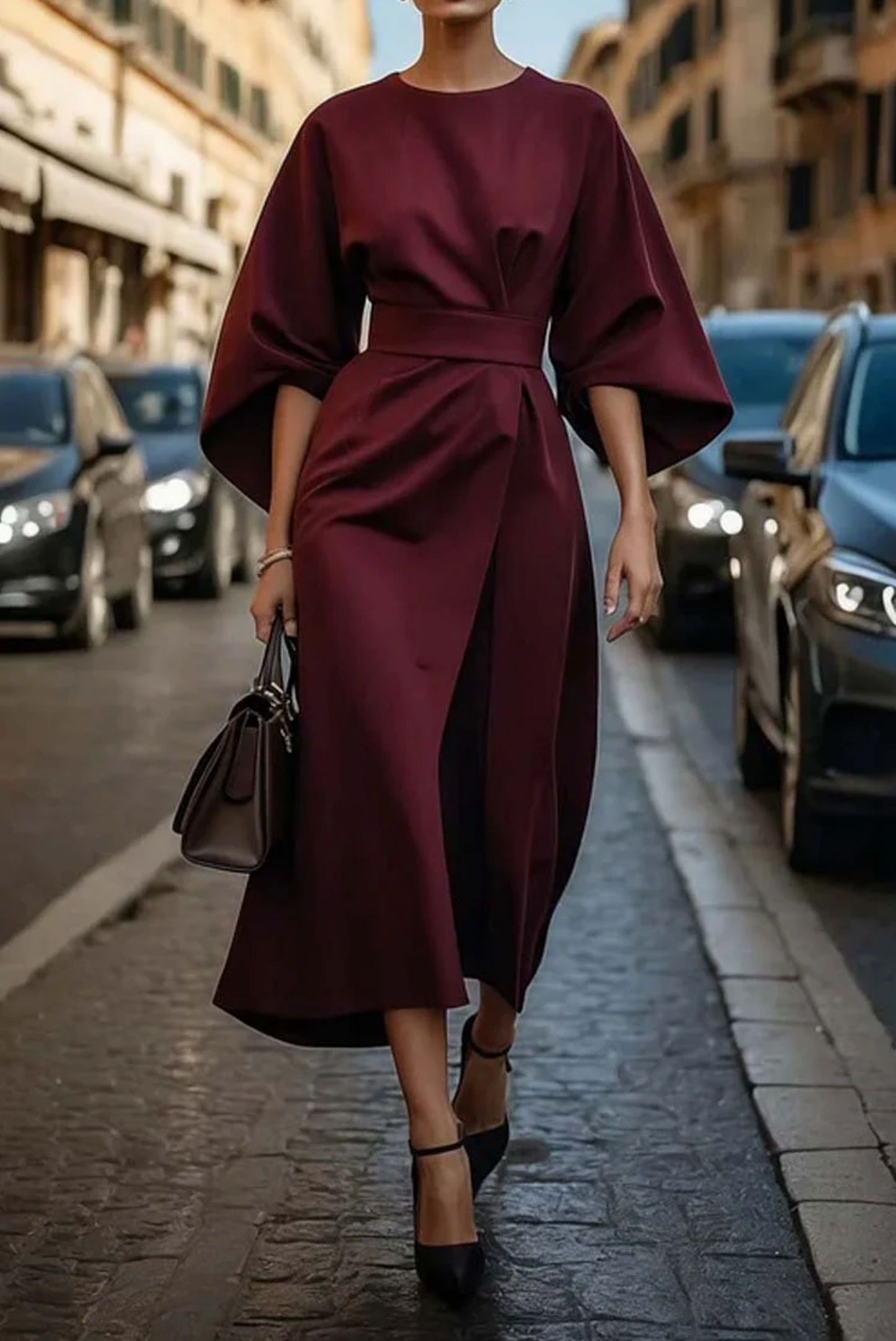Women's Dress with Lantern Sleeves and Flowy Design