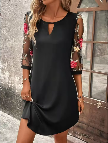 Women's V-Neck Dress with Eye-Catching Sleeves and Versatile Style