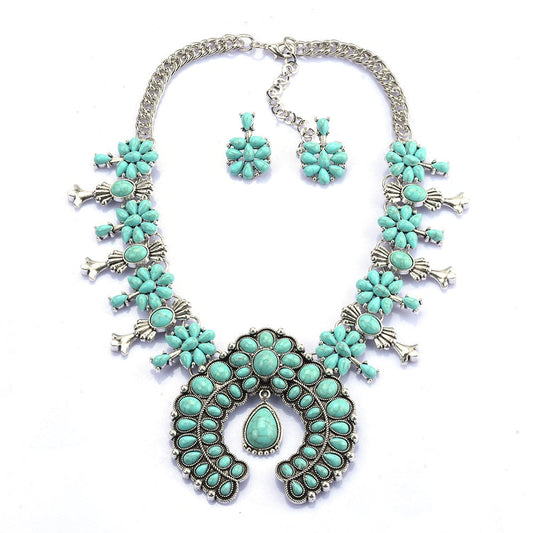 Women's Turquoise Blossom Necklace Set with Southwest Design and Elegant Accents