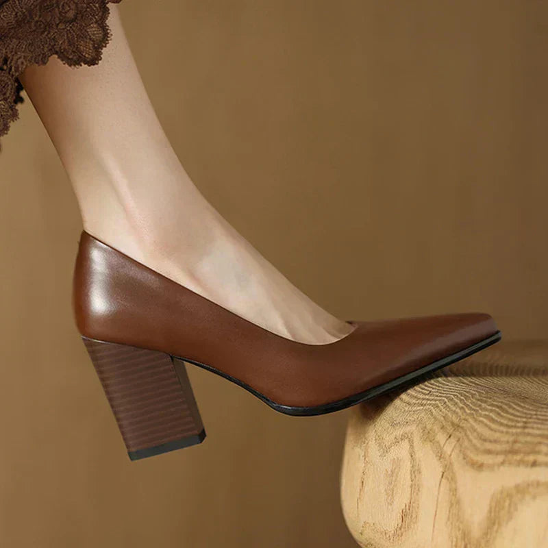 Women's Block Heel Pumps with Pointed Toe and Slip-On Design