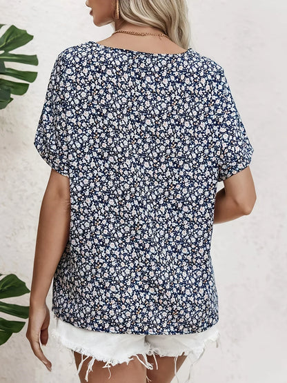 Women's Floral Print Blouse with Short Sleeves and Lightweight Fabric