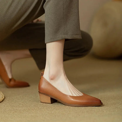 Women's Block Heel Pumps with Pointed Toe and Slip-On Design