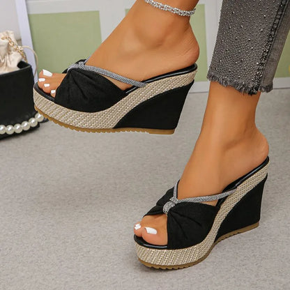 Marcella Crystal Bow Wedge Mules
