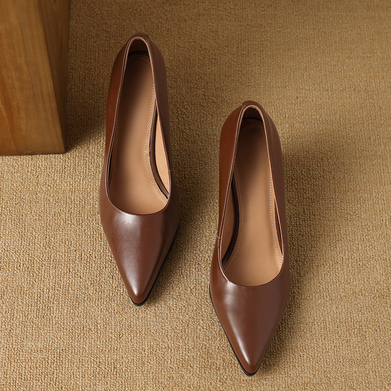 Women's Block Heel Pumps with Pointed Toe and Slip-On Design
