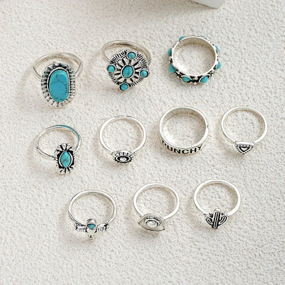 Women's Western-Inspired Ring Set with 10 Unique Pieces and Versatile Styles