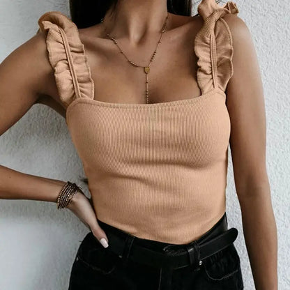 Women's Ruffled Summer Top with Lightweight Fabric and Relaxed Fit