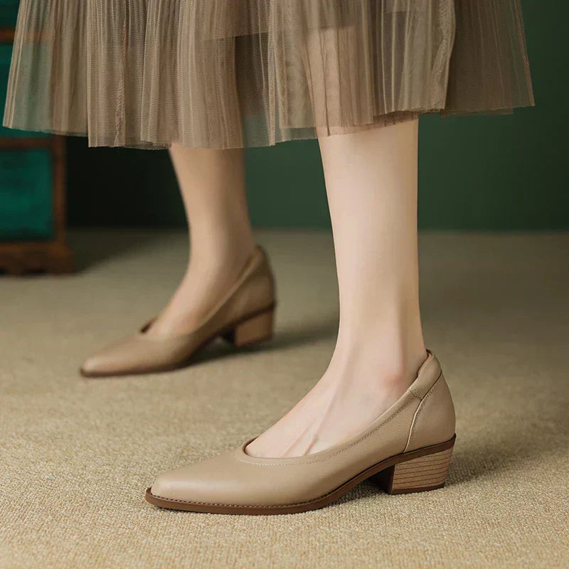Women's Pointed Toe Block Heel Pumps with Slip-On Design and Mid Heel