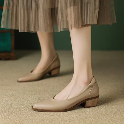 Women's Pointed Toe Block Heel Pumps with Slip-On Design and Mid Heel