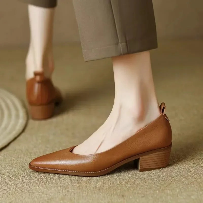 Women's Block Heel Pumps with Pointed Toe and Slip-On Design