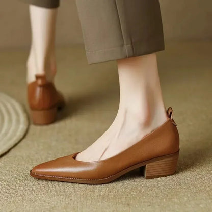 Women's Block Heel Pumps with Pointed Toe and Slip-On Design