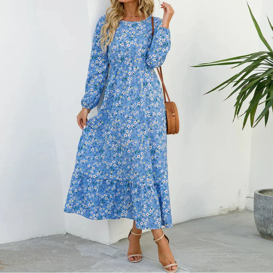 Timeless Elegant Exquisite Unforgettable Floral Print Flowing Silhouette Maxi Dress