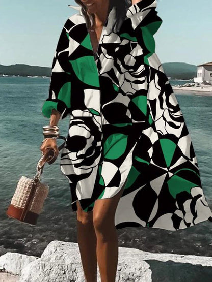 Relaxed Breezy Oversized Vibrant Printed Summer Midi Shirt Dress