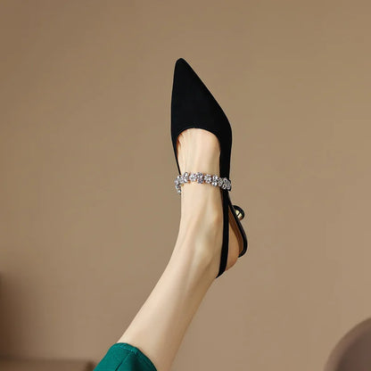 Women's Slingback Heels with Crystal Strap and Pointed Toe