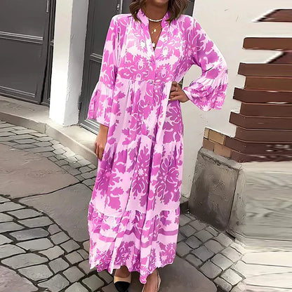 Luxuriously Bohemian Draped Silhouette Printed Flowing Maxi Dress For Timeless Elegance