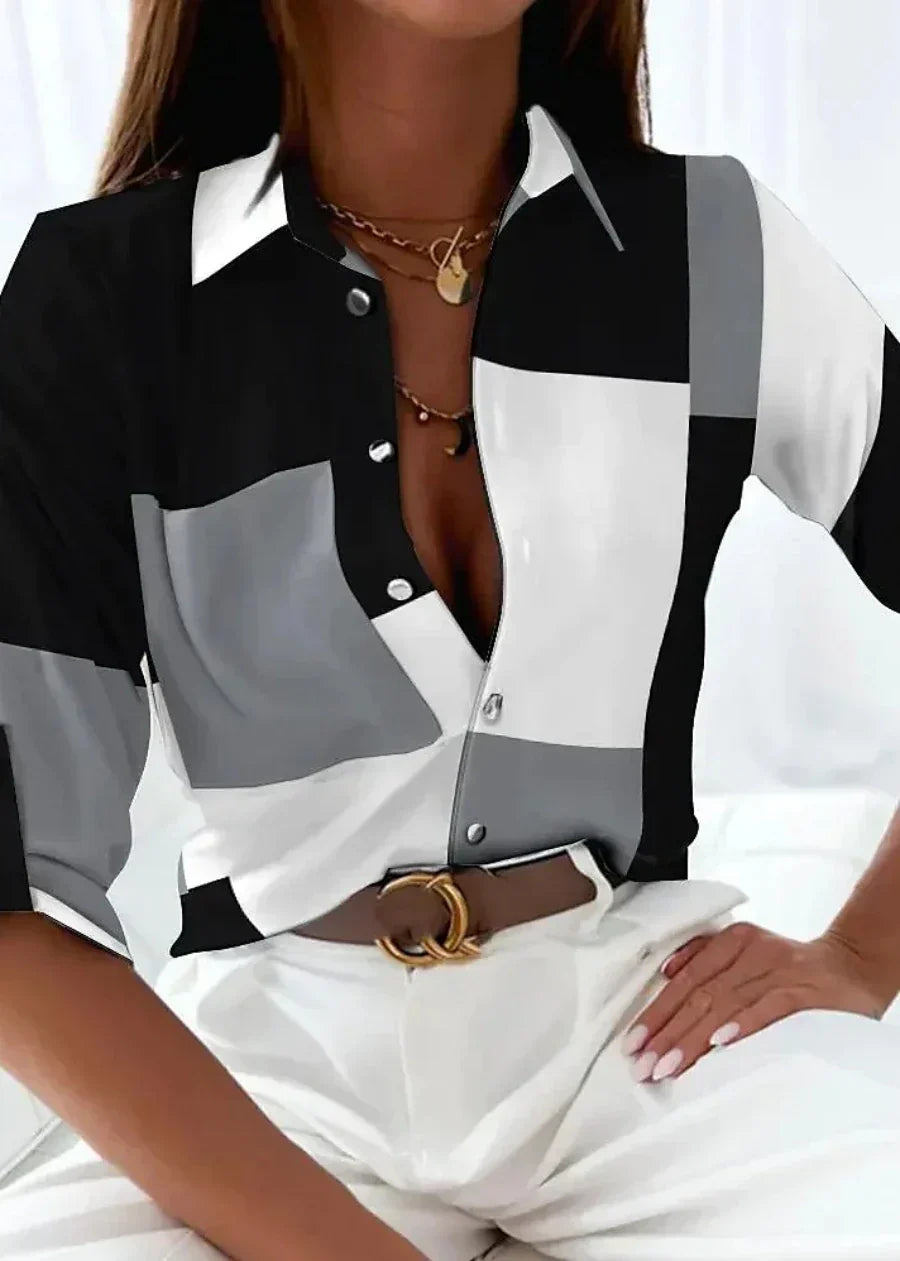 Women's Printed Blouse with Short Sleeves and Relaxed Fit