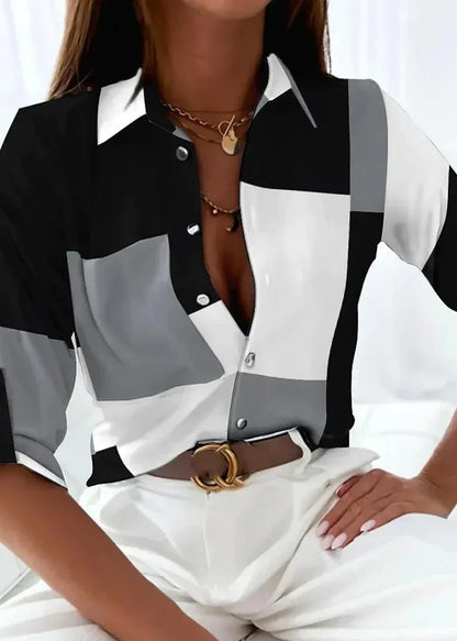 Women's Printed Blouse with Short Sleeves and Relaxed Fit