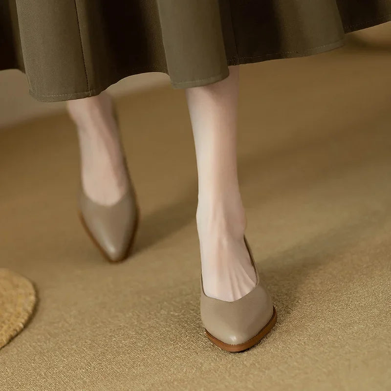 Women's Block Heel Pumps with Pointed Toe and Slip-On Design