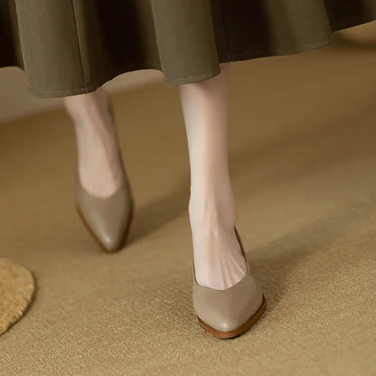 Women's Block Heel Pumps with Pointed Toe and Slip-On Design