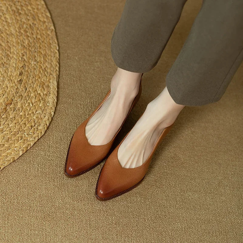 Women's Block Heel Pumps with Pointed Toe and Slip-On Design
