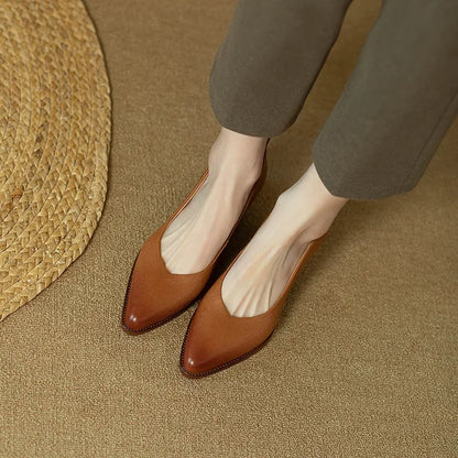 Women's Block Heel Pumps with Pointed Toe and Slip-On Design