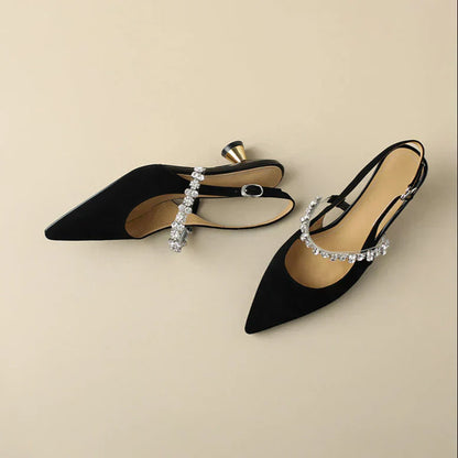 Women's Slingback Heels with Crystal Strap and Pointed Toe