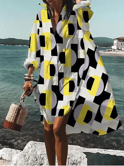 Relaxed Breezy Oversized Vibrant Printed Summer Midi Shirt Dress
