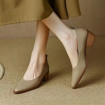 Women's Block Heel Pumps with Pointed Toe and Slip-On Design