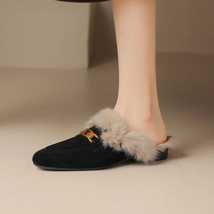 RIVIERA SUEDE FUR MULES