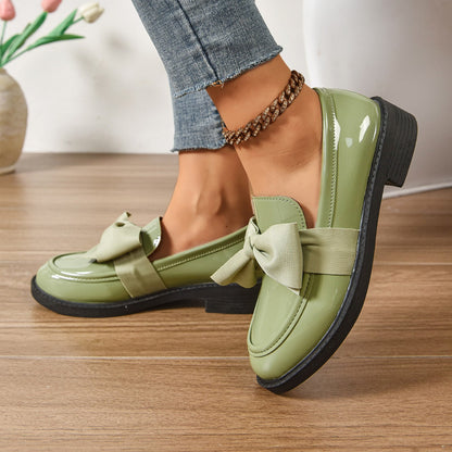 Ayora Women's Glossy Leather Moc-Toe Bow Loafer – Comfortable Platform Slip-On