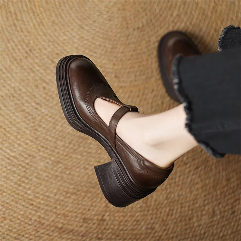 Women's Chunky Block Heel Mary Jane Pumps with Round Toe and Strap