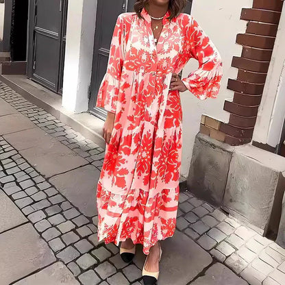 Women's Boho Maxi Dress with Flowing Design and Printed Pattern