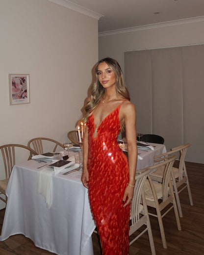 Enchanting Backless Sequin With Timeless Wedding Guest Eveningwear Detailing Dress