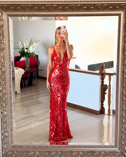 Enchanting Backless Sequin With Timeless Wedding Guest Eveningwear Detailing Dress