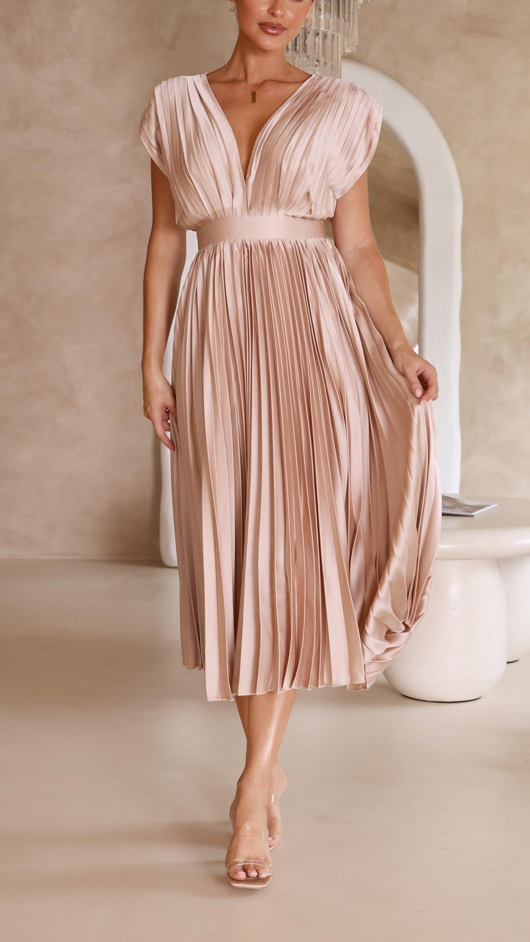 Luxuriously Unforgettable Glamorous Pleated Silk Charmeuse Floor Length Details Dress