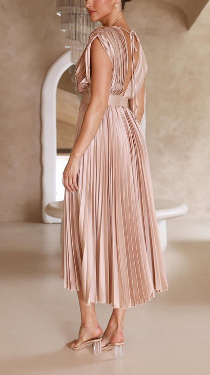 Luxuriously Unforgettable Glamorous Pleated Silk Charmeuse Floor Length Details Dress