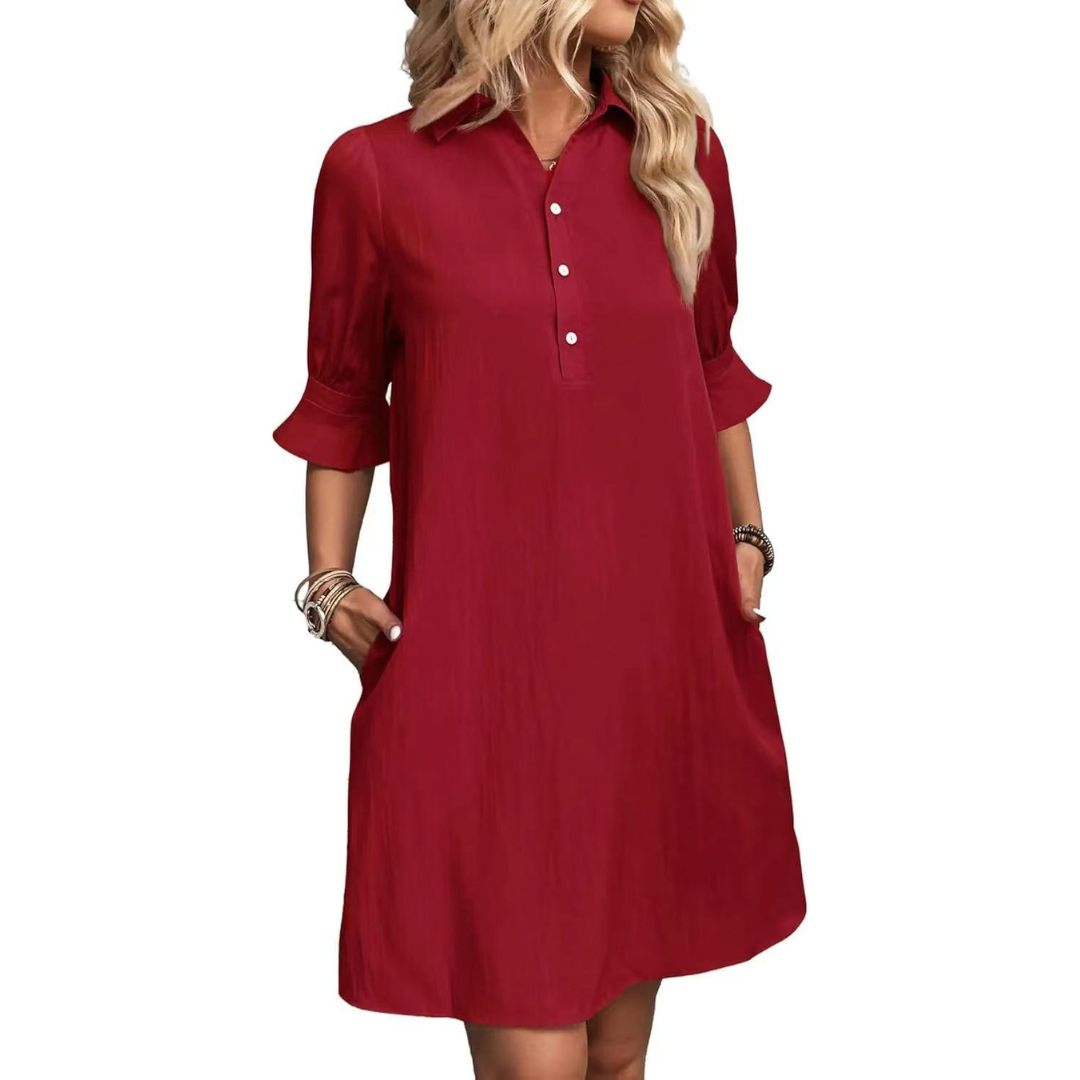 Women's Midi Dress with Side Slit and Fitted Design