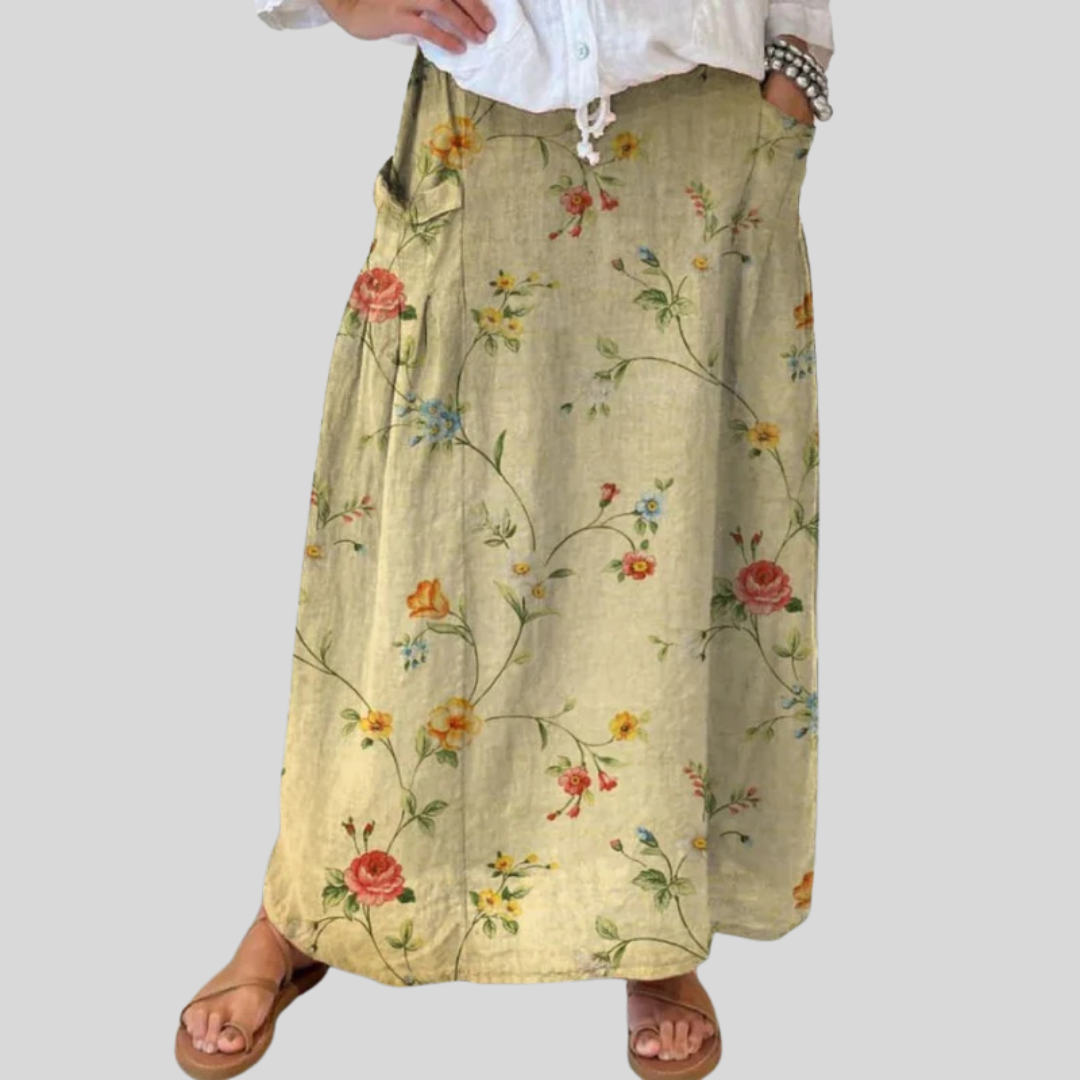 Quinn | Floral Art Skirt with Elastic Waistband and Pockets