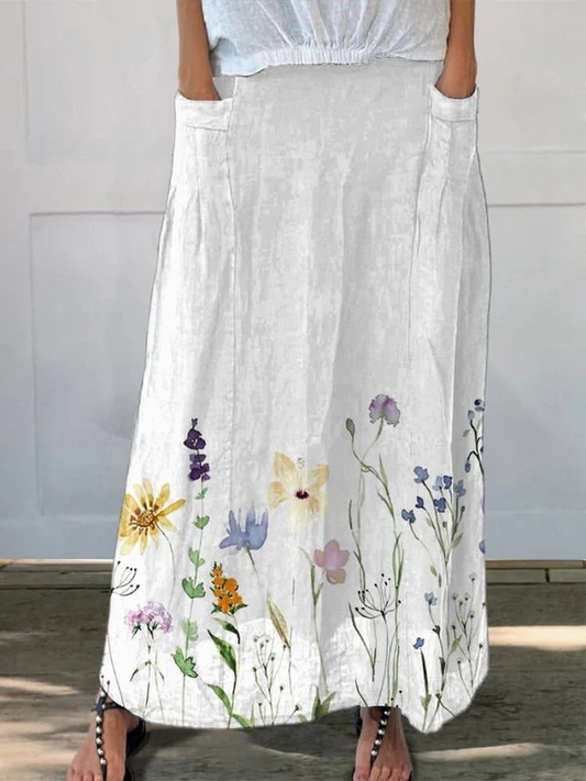 Isla | Art Printed Skirt with Elastic Waistband and Pockets