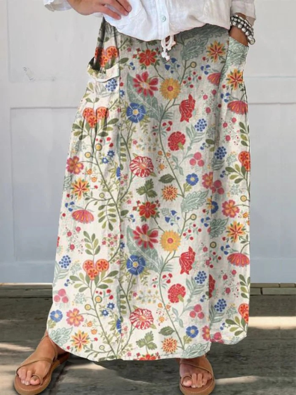 Savannah | Floral Print Skirt with Elastic Waistband and Pockets