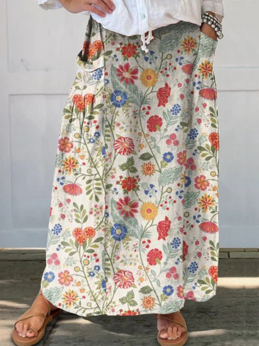 Savannah | Floral Print Skirt with Elastic Waistband and Pockets