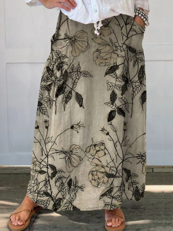 Tessa | Retro Floral Skirt with Elastic Waistband and Pockets