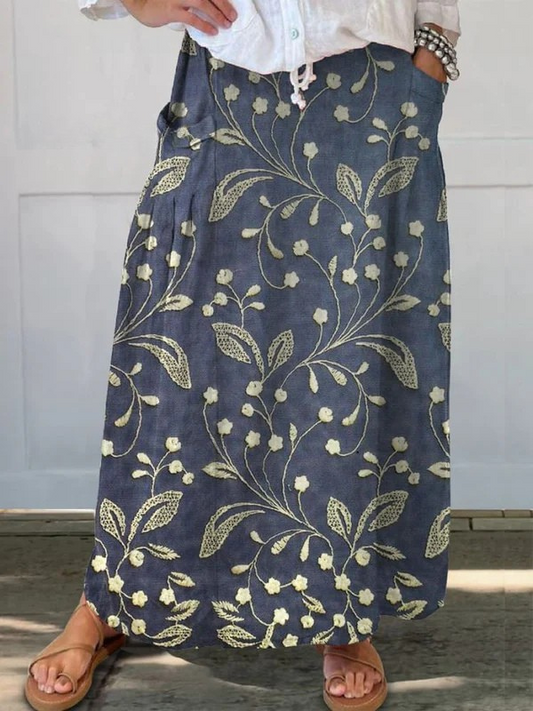 Juliette | Retro Floral Skirt with Elastic Waistband and Pockets
