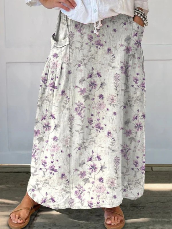Remi | Floral Print Skirt with Elastic Waistband and Pockets