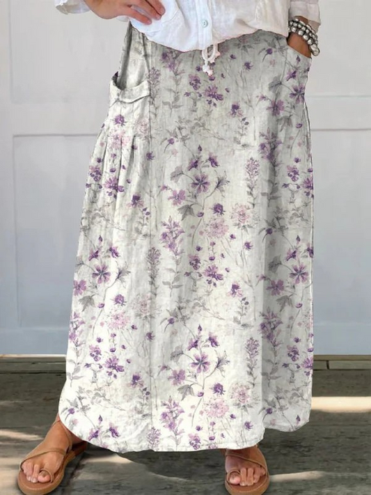 Remi | Floral Print Skirt with Elastic Waistband and Pockets