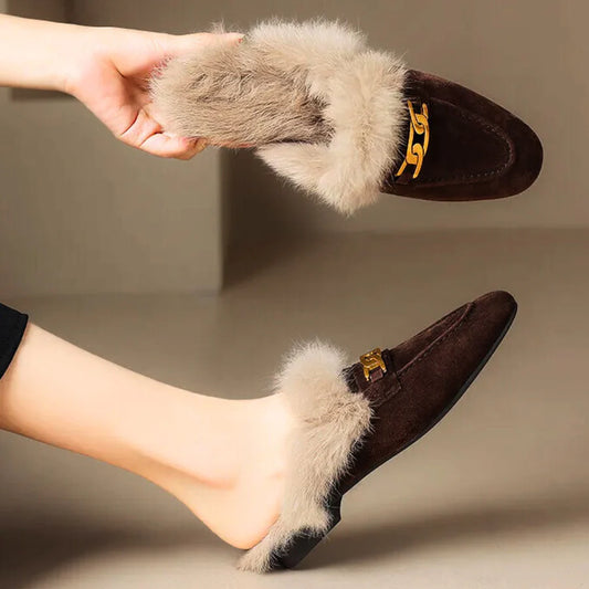 RIVIERA SUEDE FUR MULES