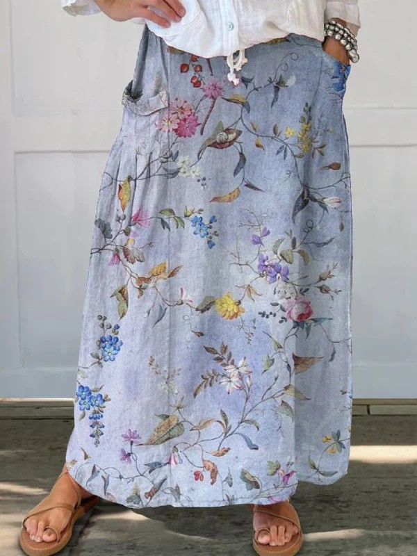 Rosalie | Vintage Print Skirt with Pocket Design and Classic Style