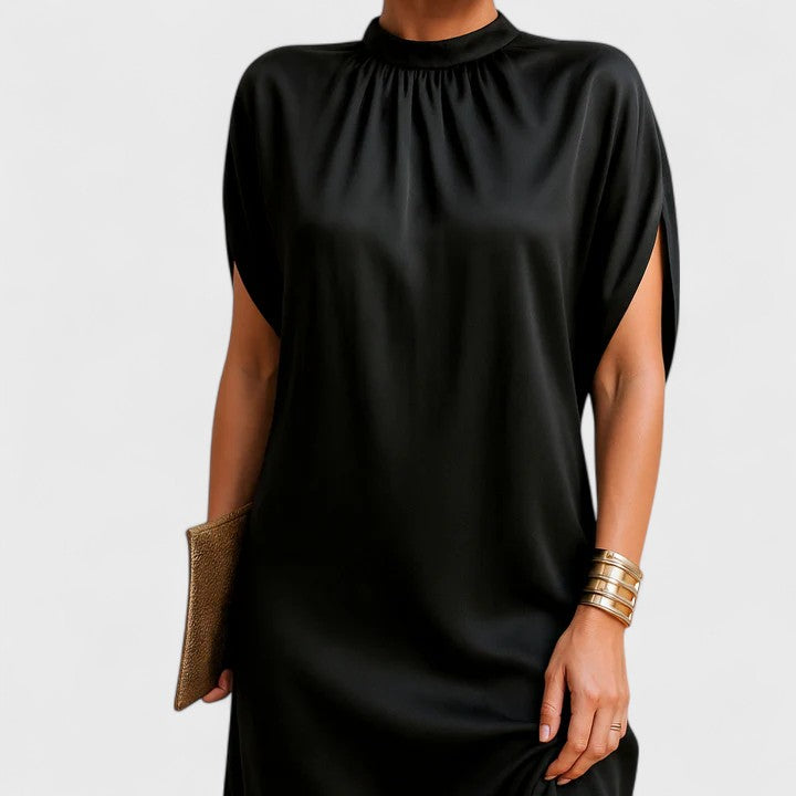 Women's Mock Neck Mini Dress with Split Sleeves and Versatile Style