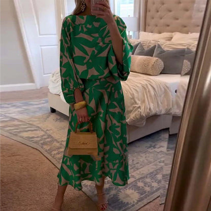 Jasmine | Two-Piece Printed Set with Lantern Sleeves