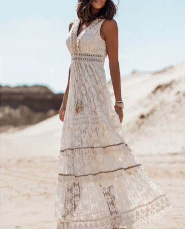 Women's Bohemian-Style Dress with Flowing Skirt and Adjustable Straps