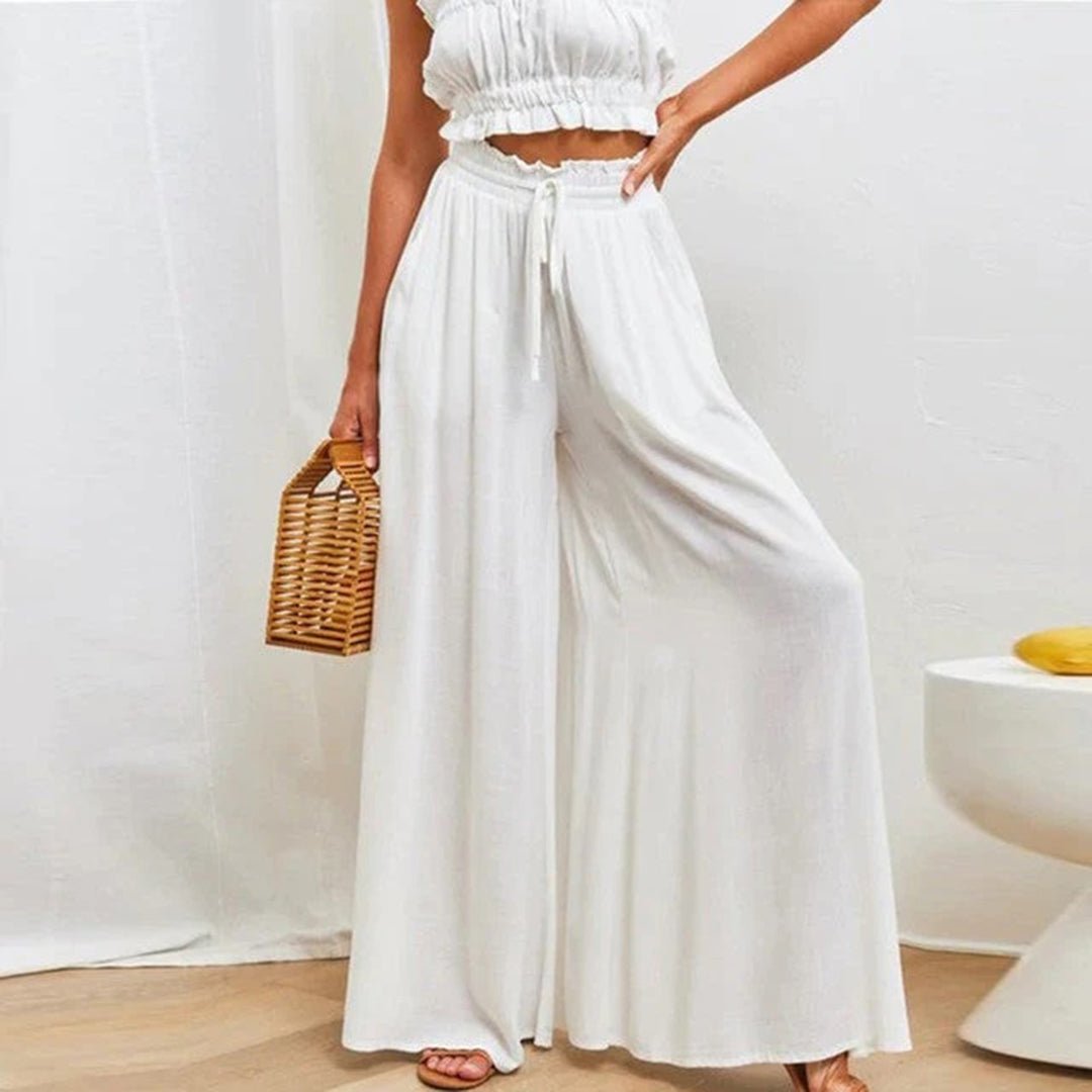 Oakley | High Waist Wide Leg Trousers with Smocked Waist and Relaxed Fit